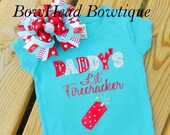 Daddy's Lil' Firecracker - 4th of July- Independence Day - Boutique Applique Shirt or Onesie & Bow Set for Girls