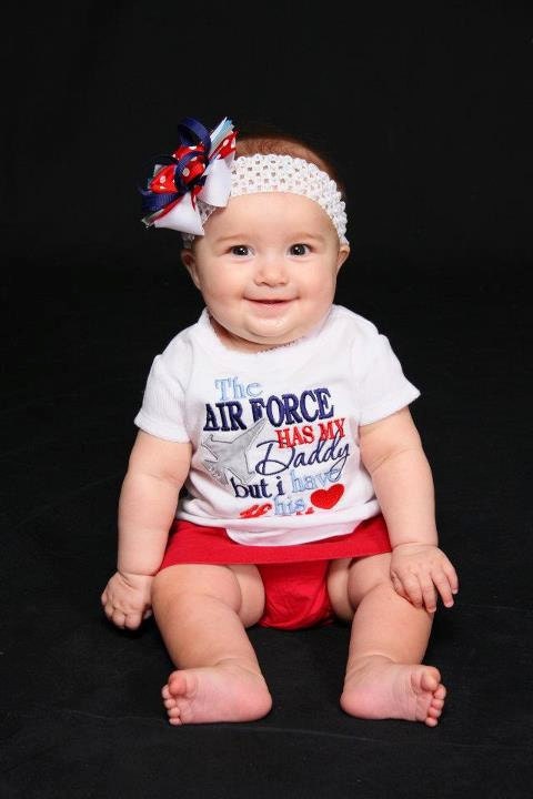 The Airforce has my Daddy but I have his Heart - White Applique Shirt or Onesie and Matching Hair Bow set for Girls