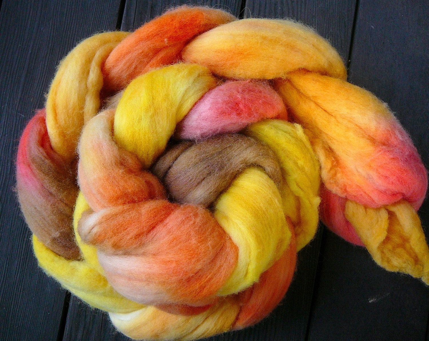 Hand dyed merino wool roving  More Leaves 2  5 ounces