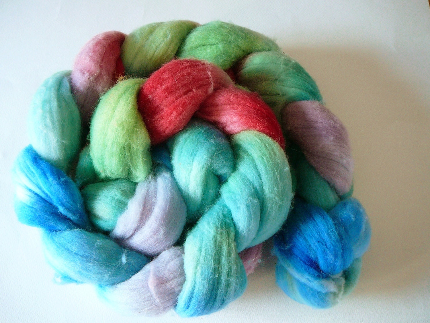 Hand dyed merino wool roving  Candyland  5 oz