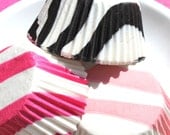 Assorted Zebra Cupcake Liners in Pinks and Black - 3 colors (60)
