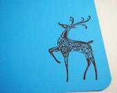 Snow Deer FLAT NOTECARDS with envelopes - set of 8 in bright blue