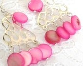 Beaded Bracelet, Pink Beaded Bracelet, Pink Chandelier Earrings, Shell Earrings, Pink Shell Earrings, Women's Earrings