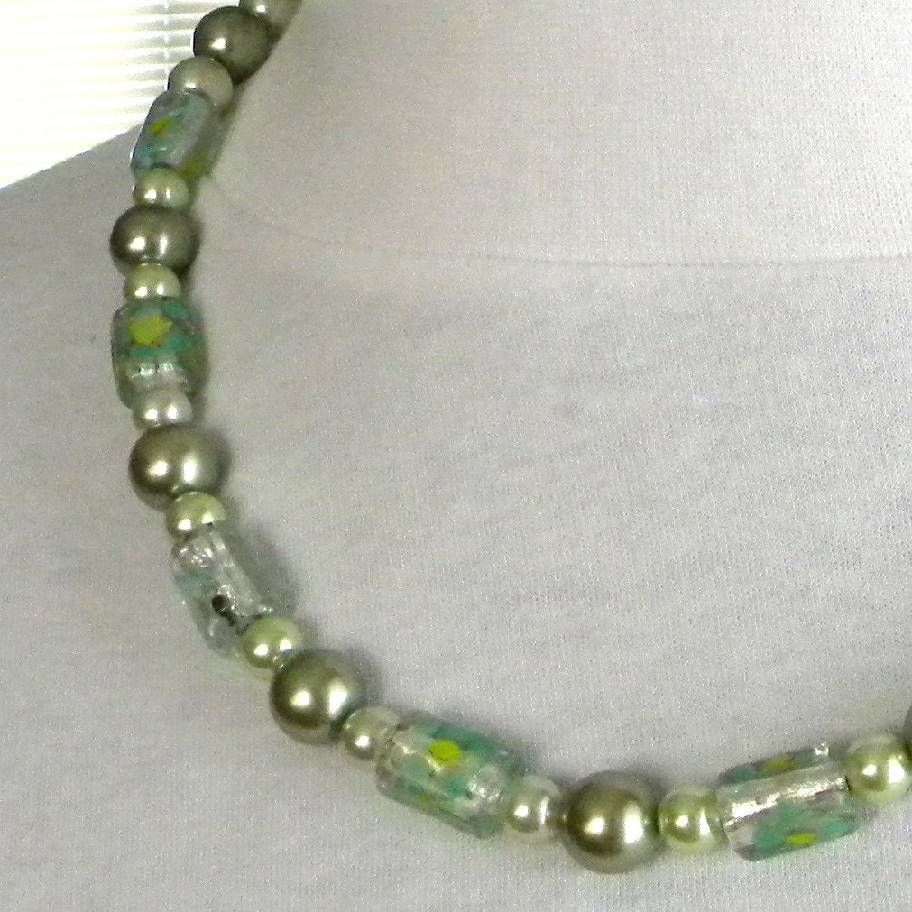 Beaded Necklace, Green Beaded Necklace, Pearl Bead Necklace, Fashion Necklace, Women's Necklace,  Women's Jewelry