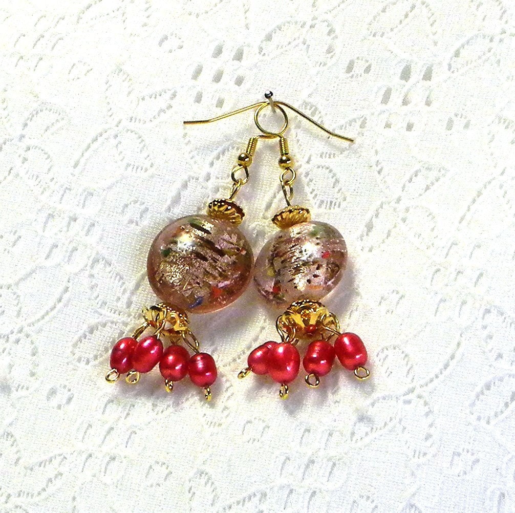 Beaded Earrings, Pink Beaded Earrings, Pearl Earrings, Pink Pearl Earrings, Fashion Earrings,