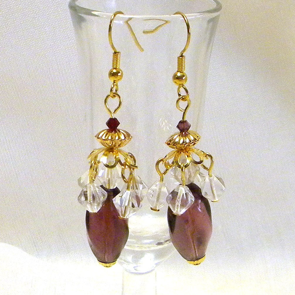 Beaded Earrings, Purple Beaded Earrings, Crystal Beaded Earrings, Dangle Earrings, Fashion Earrings, Women's Earrings, Women's Jewelry