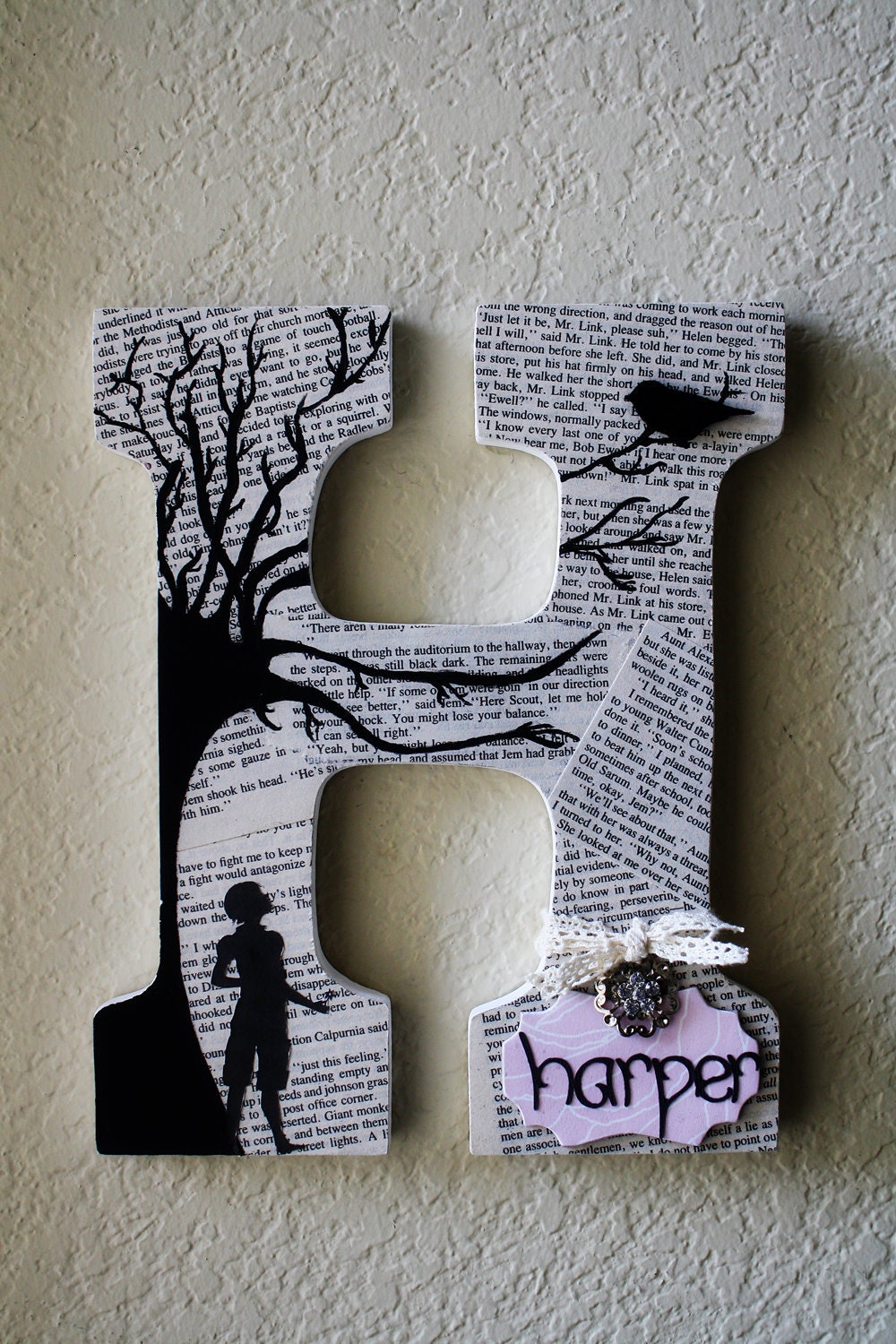 To Kill A Mockingbird theme Painted Wooden Wedding or Nursery  Initial Monogram Letters