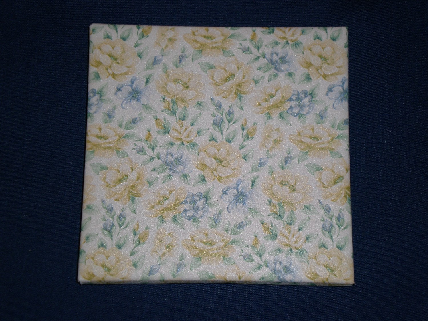 Set of four 4 x 4 Square Colorful Coasters with Small Yellow Flowers - Wallpaper