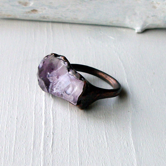 Copper Ring Amethyst Purple Pale Lilac Lavender Violet Raw Gem February Birthstone Artisan Handmade
