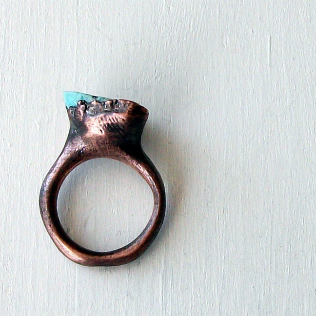 Copper Ring Turquoise December Birthstone Handmade Ring Simple Raw Modern Organic Robins Egg Blue