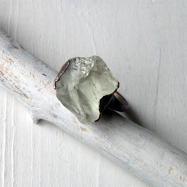 Copper Ring Amethyst Prasiolite Mint Celadon Gem Stone Crystal Artisan Handmade