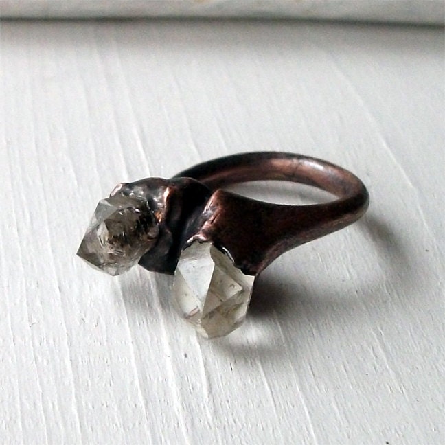 Copper Ring Tibetan Quartz Crystal Ice Natural Artisan Handmade