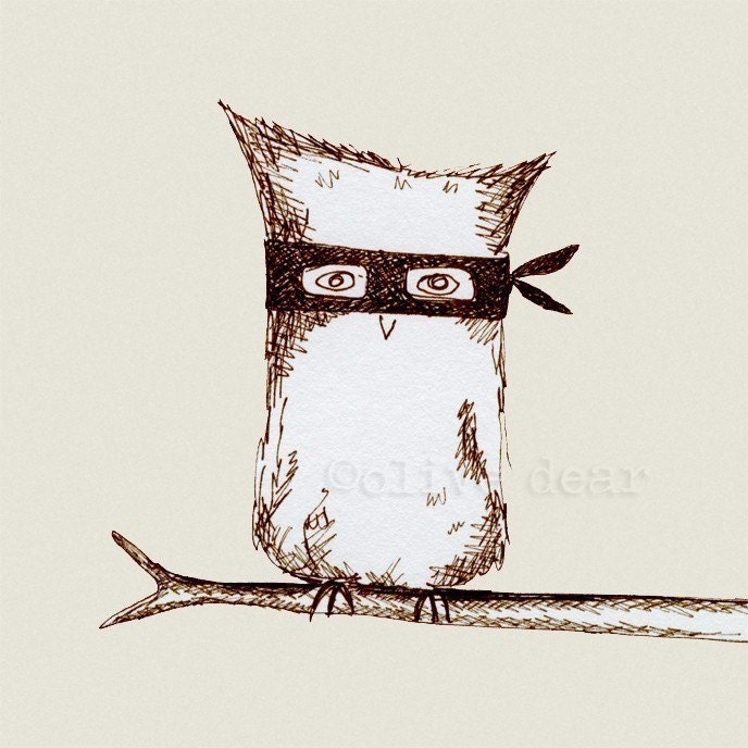 art print, masked owl.