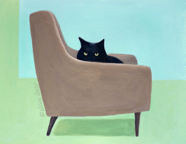 Cat on mid century chair,  LARGE pigment print