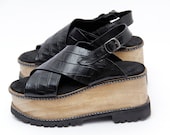 Marte Black  Handmade Leather Flatforms