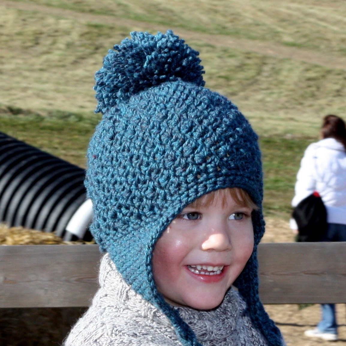 INSTANT DOWNLOAD Crochet Pattern Nubby Earflap Hat with Pompom (6 Sizes Included Newborn to Adult)  Permission to sell  finished items