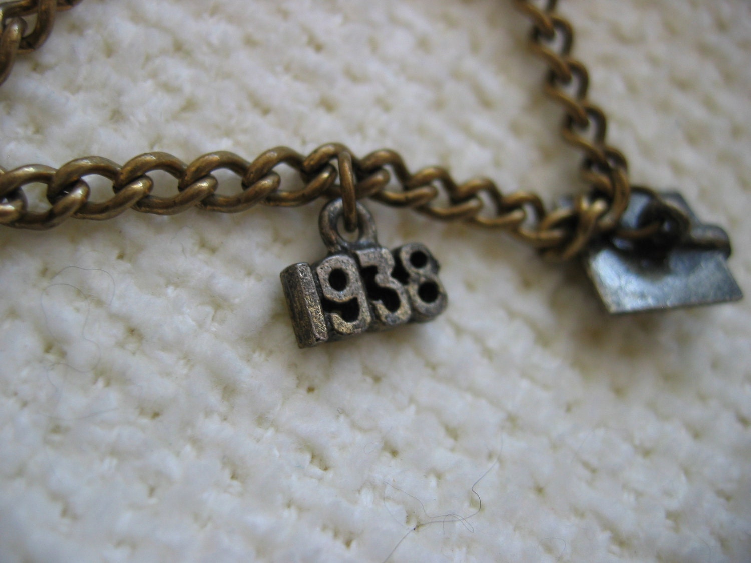 Vintage 1938 Graduation Charm BRACELET. 5 Charms.  74 years old.
