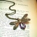 Dragonfly Necklace - Swarovski Rainbow Crystal Antique Brass Necklace Amethyst Birthstone