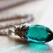 Teal Quartz Crystal Necklace Rare Chandelier Briolette Cut Wire Wrapped Pendant Gemstone in Sterling Silver
