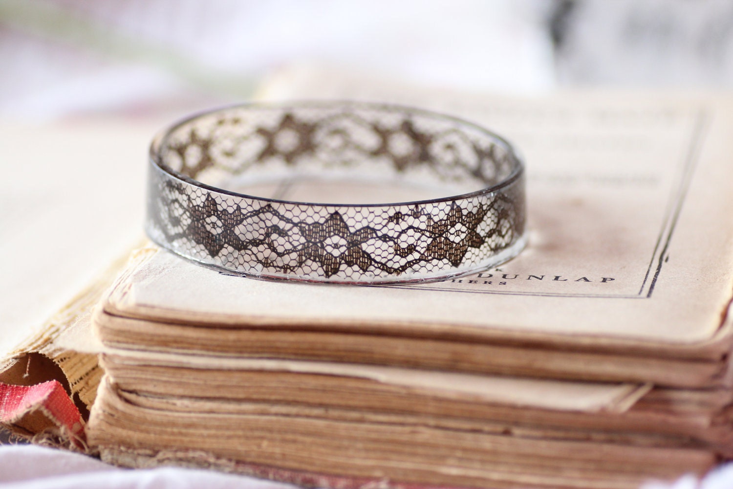Vintage Lace Resin Bangle Bracelet Handmade OOAK Rare and Limited