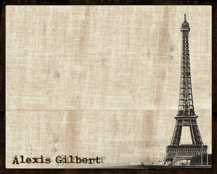 Steampunk Note Cards, Paris Eiffel Tower,  Personalized with your name, Set of 12 with envelopes, French Vintage inspired