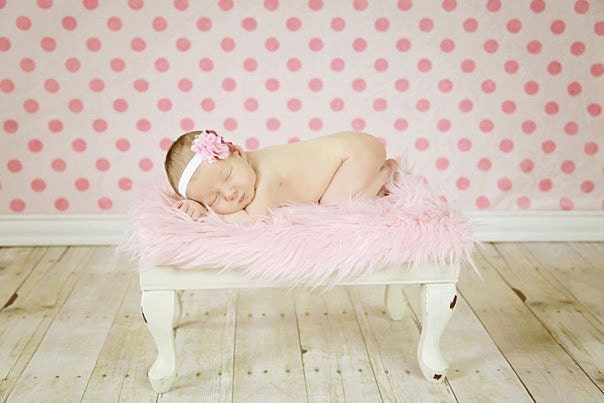 Pink Faux Fur Fabric Nest Long Pile Mongolian Blanket Basket Stuffer Newborns Baby Girl Photography Photo Prop - Ready to Ship