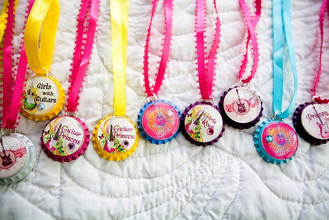 12 Girls Rock Themed Bottlecap Necklace Party Favors Awesome Cute Sayings
