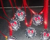 6 Red Bow Zebra Minnie Mouse Zebra Bottlecap Ribbon Necklace Party Favors