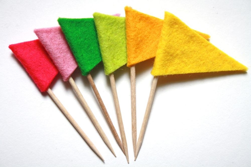 Cupcake Toppers / Wool Felt / Pink Yellow Green Il_170x135