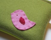 Wool Felt Zipper Pouch  / Moss Green and Light Green