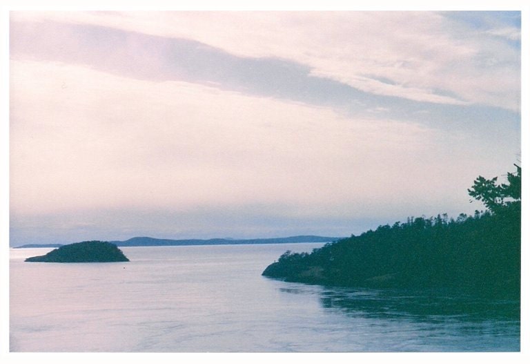 Ocean Landscape Photograph - Nature Photography - Dreamy Vintage Film, sunset at sea ocean islands pink sky - 6x9 - Follow Your Heart