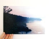 Sea and Forest Landsacpe Photograph - Dreamy Film Photography, nature ocean island forest green mauve sunset - 6x9 Print