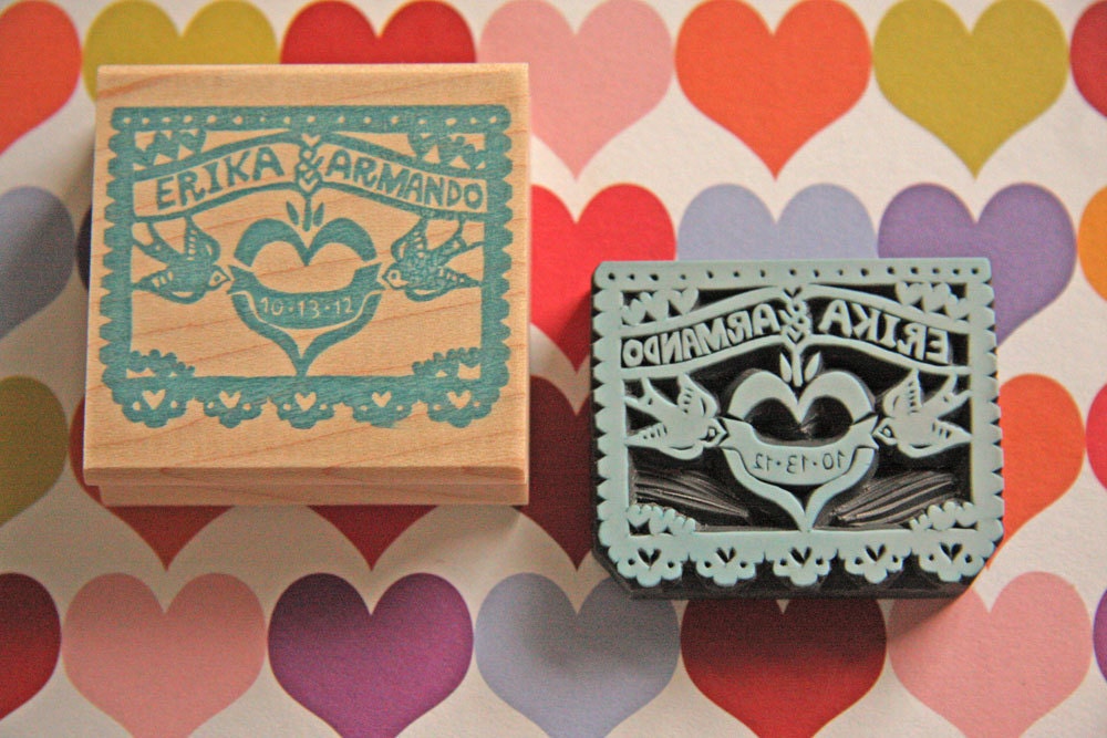 Hand Carved Papel Picado Wedding Stamp -DIY Wedding Stationery, Save the Date, Engagement, Invitations, Thank You Cards-