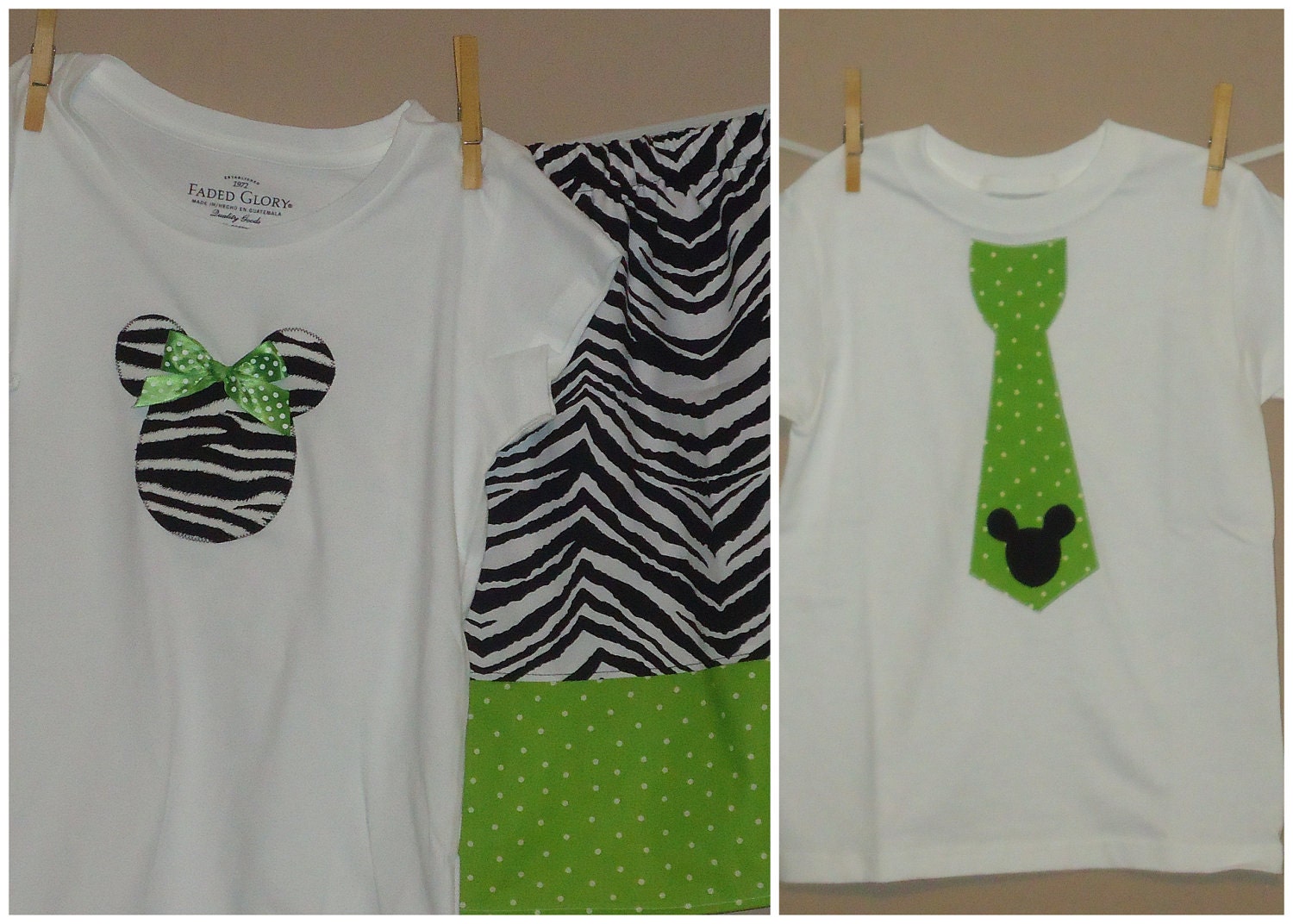Disney Brother Sister Set - Baby Toddler Girl Boy -Skirt Set and Tie Shirt - Zebra and Lime Green Polka Dots -Perfect for Disney Trips