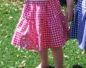 Extra Twirly, Extra Girly Picnic Skirt - Baby Toddler Girls Drop Waist Skirt - Gingham and Garden - Pink and White - Matching Top Available