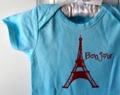 Bonjour baby onesie hand dyed and printed size newborn- 24 months