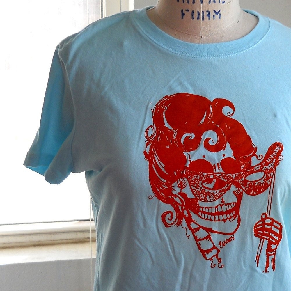 Monster Ball Ladies Skeleton Tee shirt in turquoise and orange or custom colors