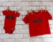 Big Brother Little Brother Motorcycle Tshirt and Onesie Set dyed red or custom colors.