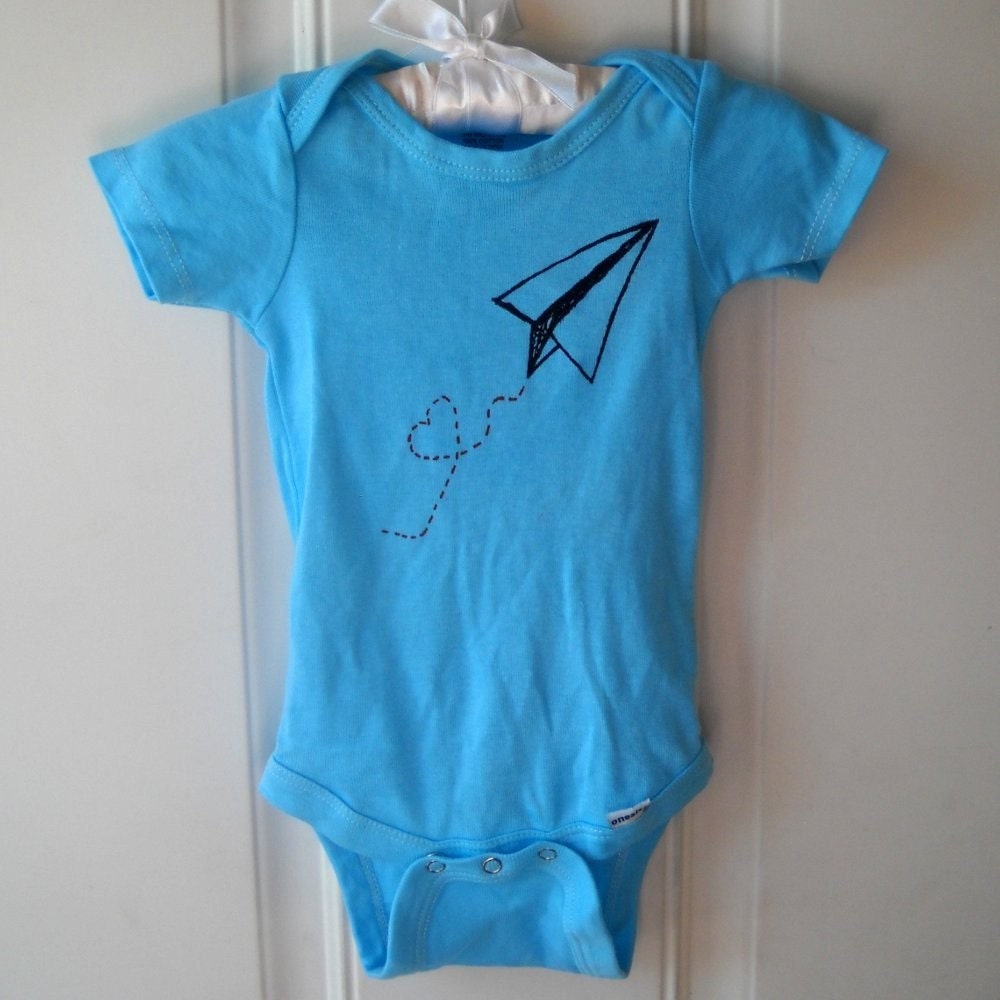 Baby Bodysuit, Turquoise Paper Airplane Onesie dyed turquoise or custom colors great baby shower gift