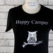 Woodland Owl "Happy Camper" Tshirt in black and white or custom colors