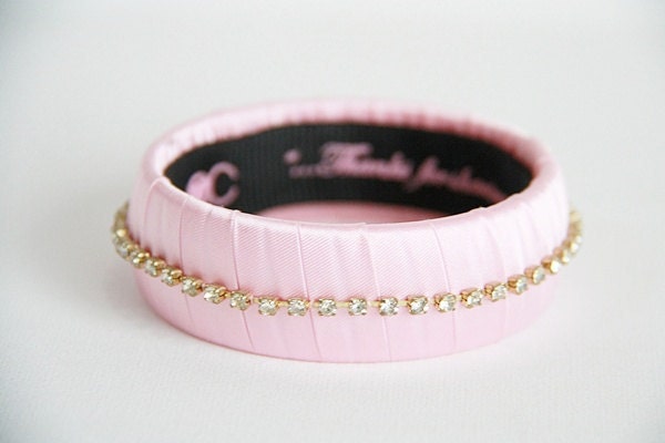 Satin Bracelet Decorated with Diamond Crystal - Pastel Pink - maamoon