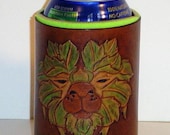 Leather Koozie Fantasy Lion Hand Tooled