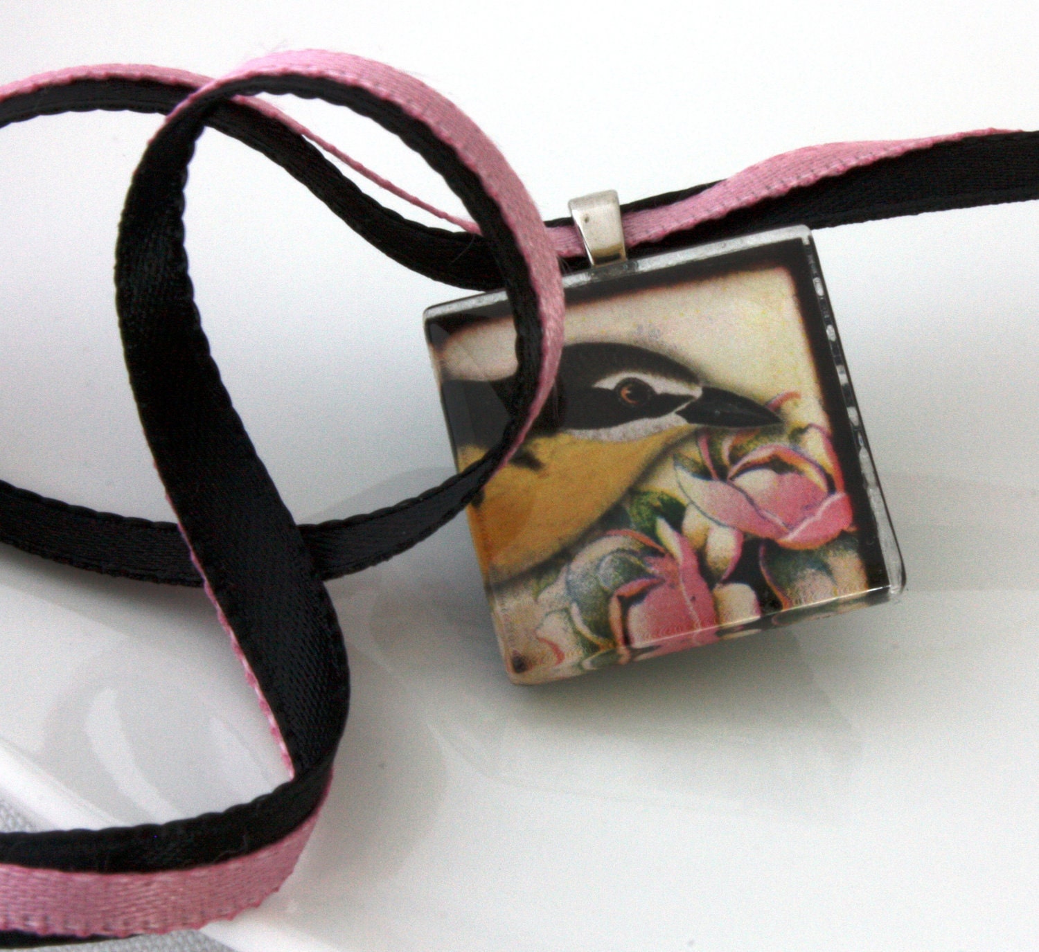 Stop and Smell the Flowers Glass Tile Necklace