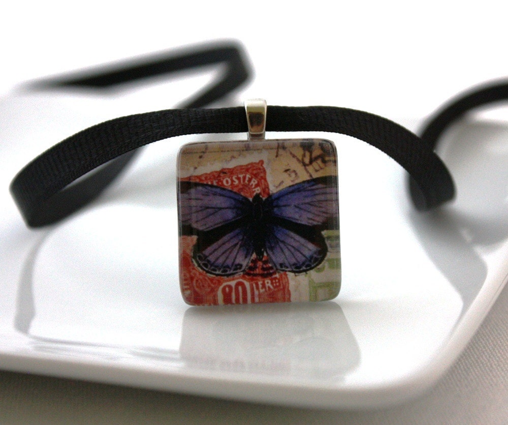 The Traveling Butterfly Glass Tile Necklace