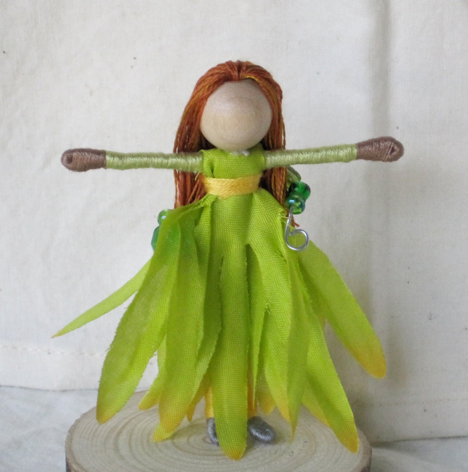 Waldorf Flower Fairy Doll - Green Gerber Daisy Art Doll, Worry Doll, Faery, elemental