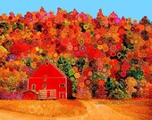 Starry Red Barn...16x20 matted giclee print