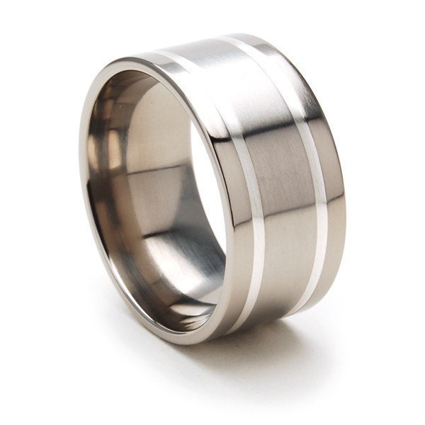 New 11mm Titanium Ring, Sterling Silver Inlay Band, Free Jewelry Sizing 4-17