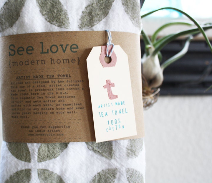 Geometric Hand Printed Tea Towel Huge 30"x30"