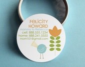 Felicity (Chick and Retro Tree) - 50 CUSTOM Round Calling Cards/ Business Cards/ Tags in Tin