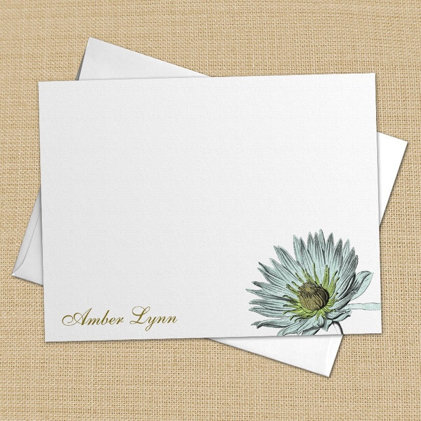 Botany - Set of 8 CUSTOM Personalized Flat Note Cards/ Stationery